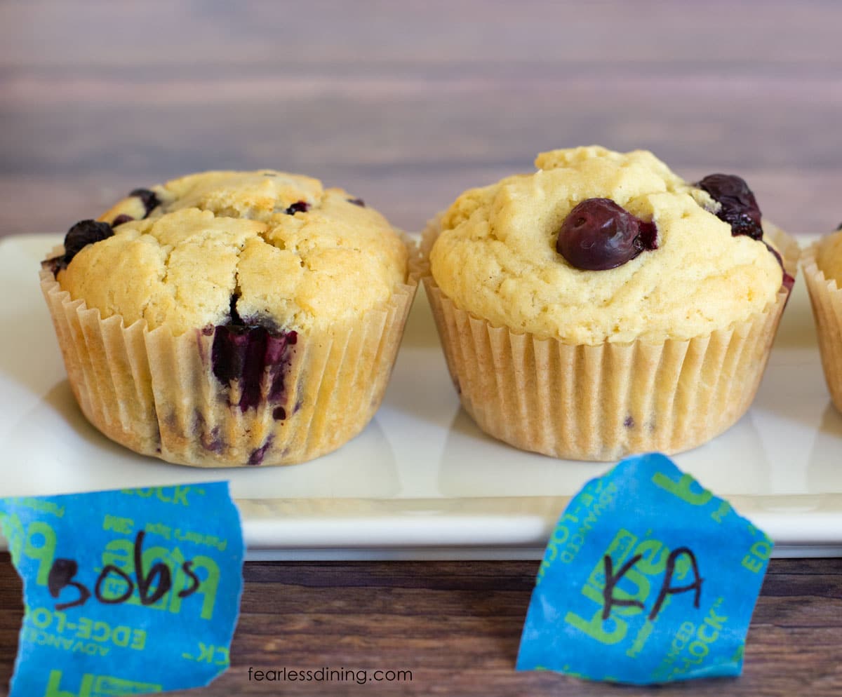 A photo of the Bob's and King Arthur muffins side by side.