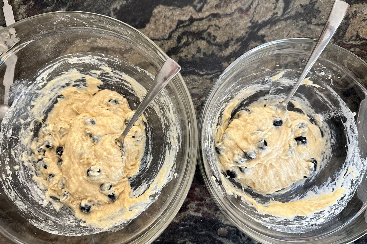 Two bowls of test muffin batter.