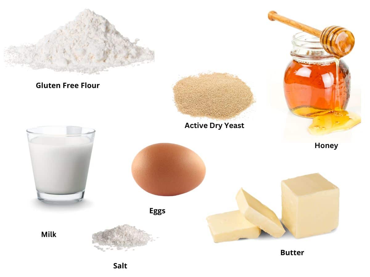 Photos of the honey milk rolls ingredients.