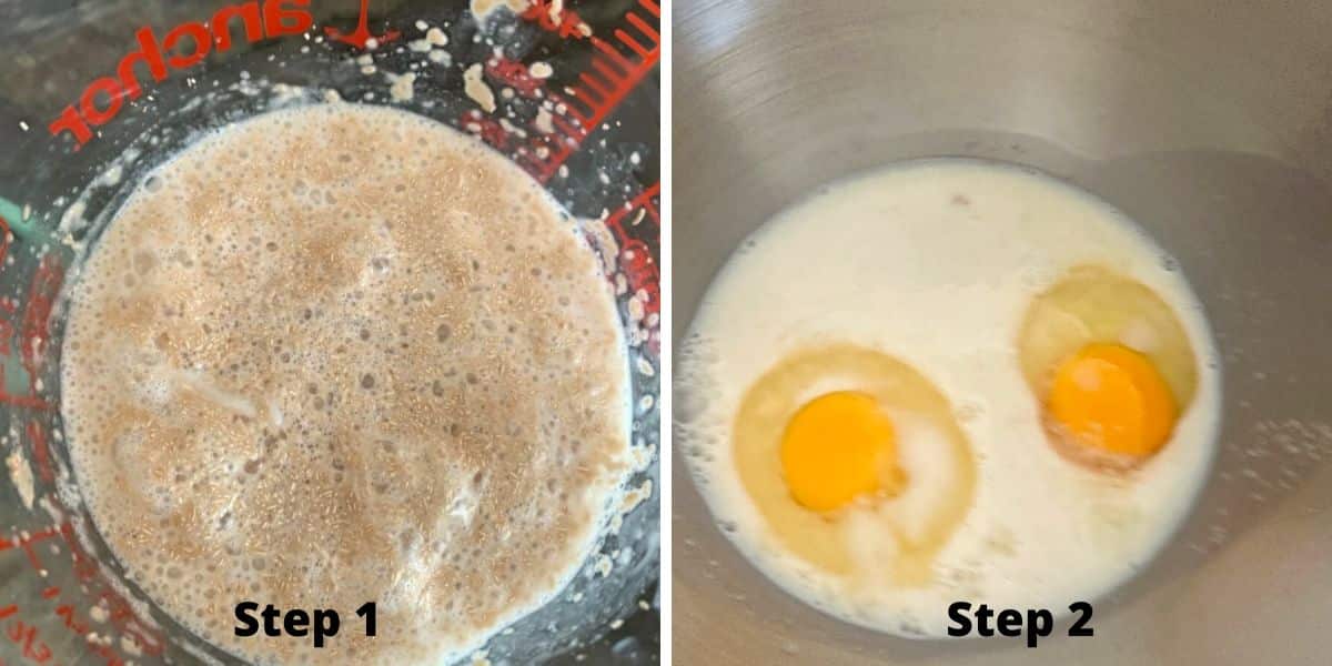 Photos of steps 1 and 2 making the honey rolls.