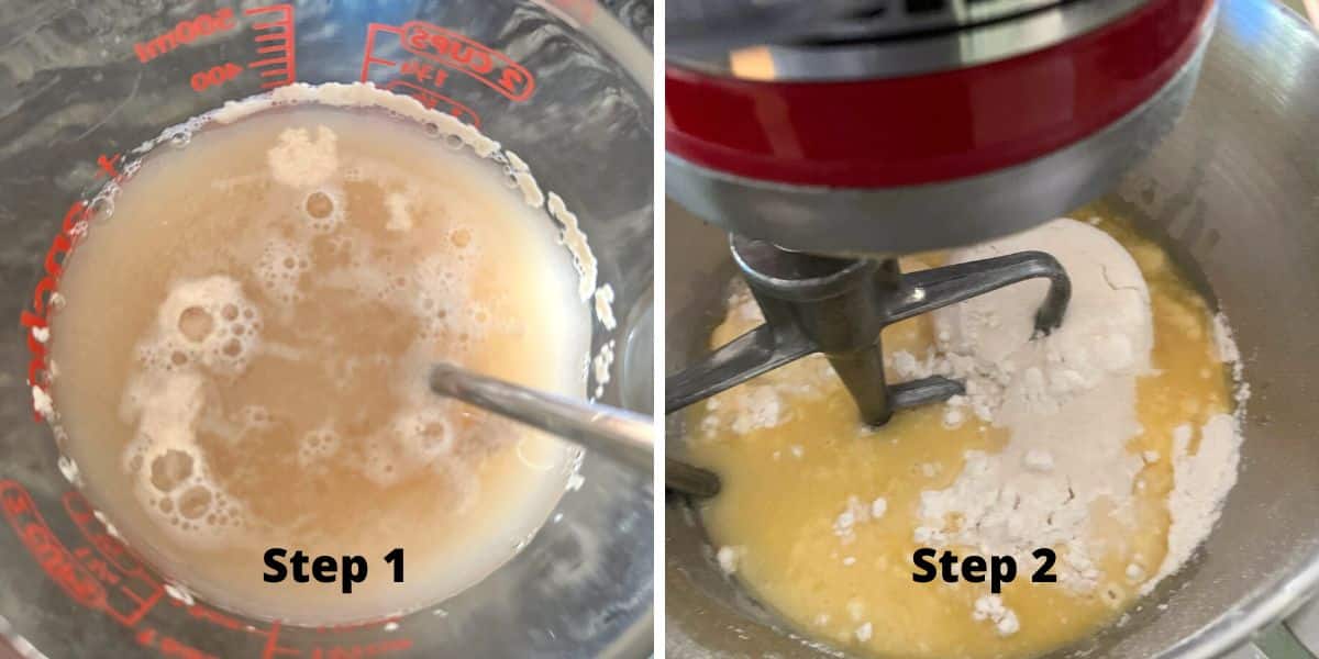 Photos of steps 1 and 2 making the lemon rolls.