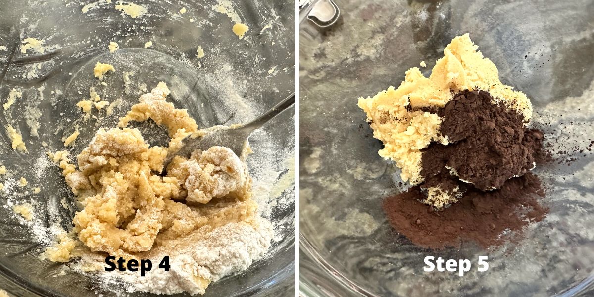 Photos of steps 4 and 5 mixing the cookie dough.