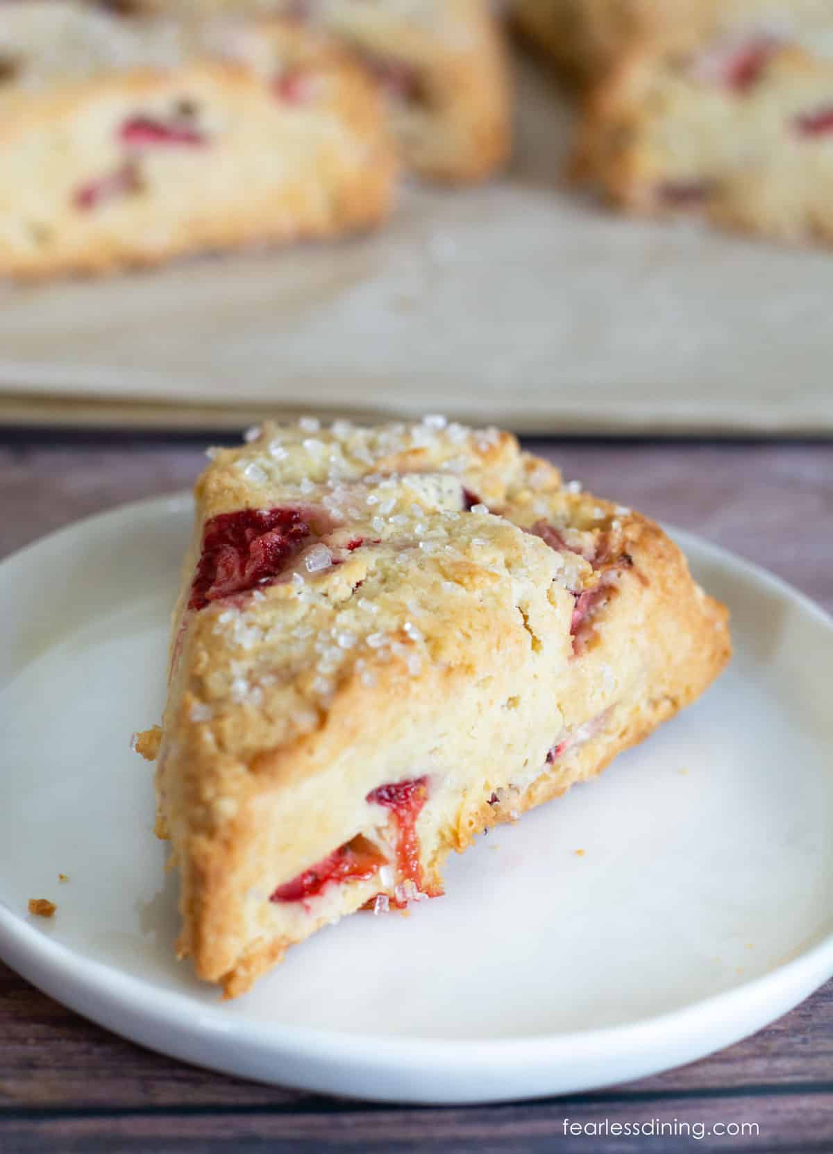 A single scone on a small white plate.