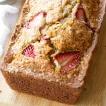 A Pinterest pin image of the strawberry banana bread.