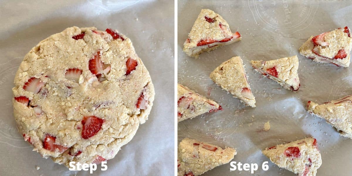 Photos of steps 5 and 6 making the strawberry scones.