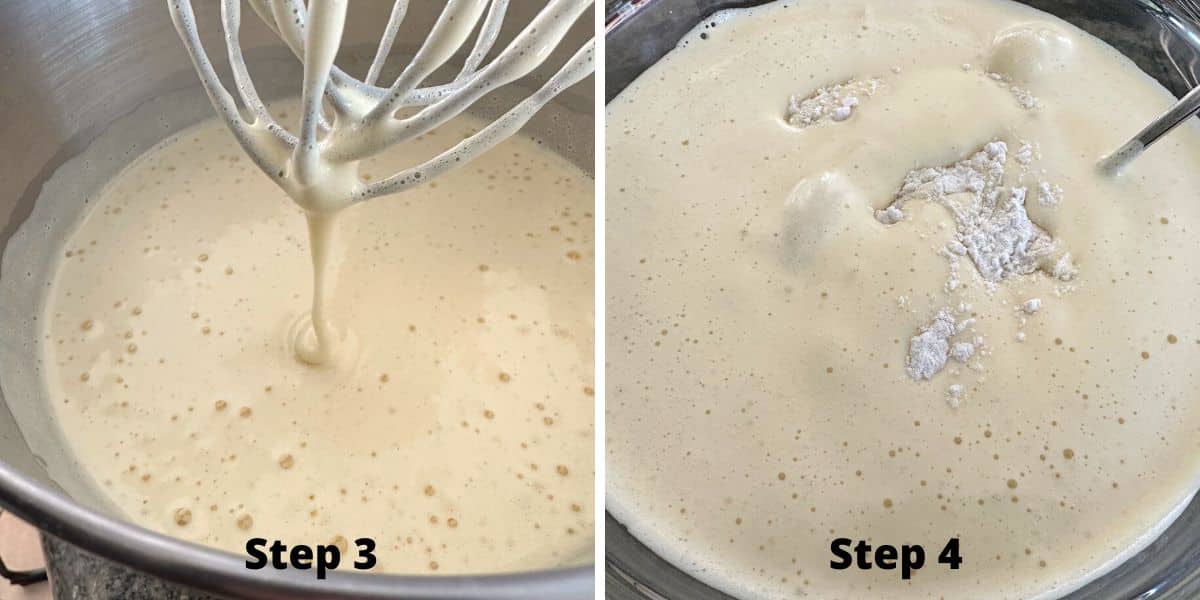 Photos of steps 3 and 4 making a gluten free tres leches cake.