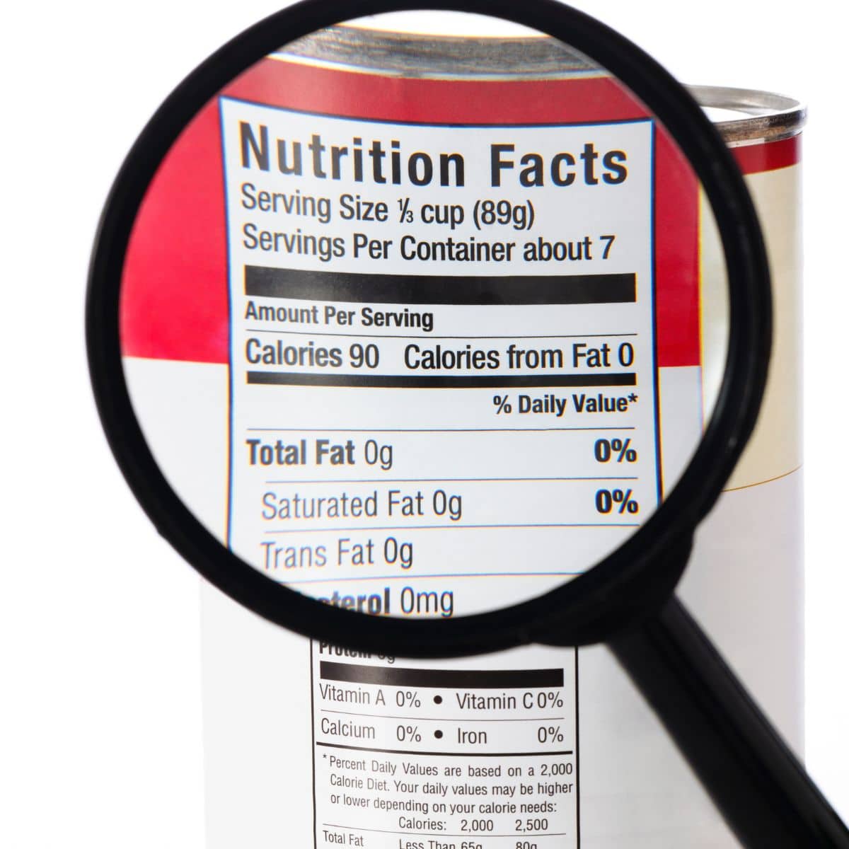 A photo with an ingredients label on a can of food.