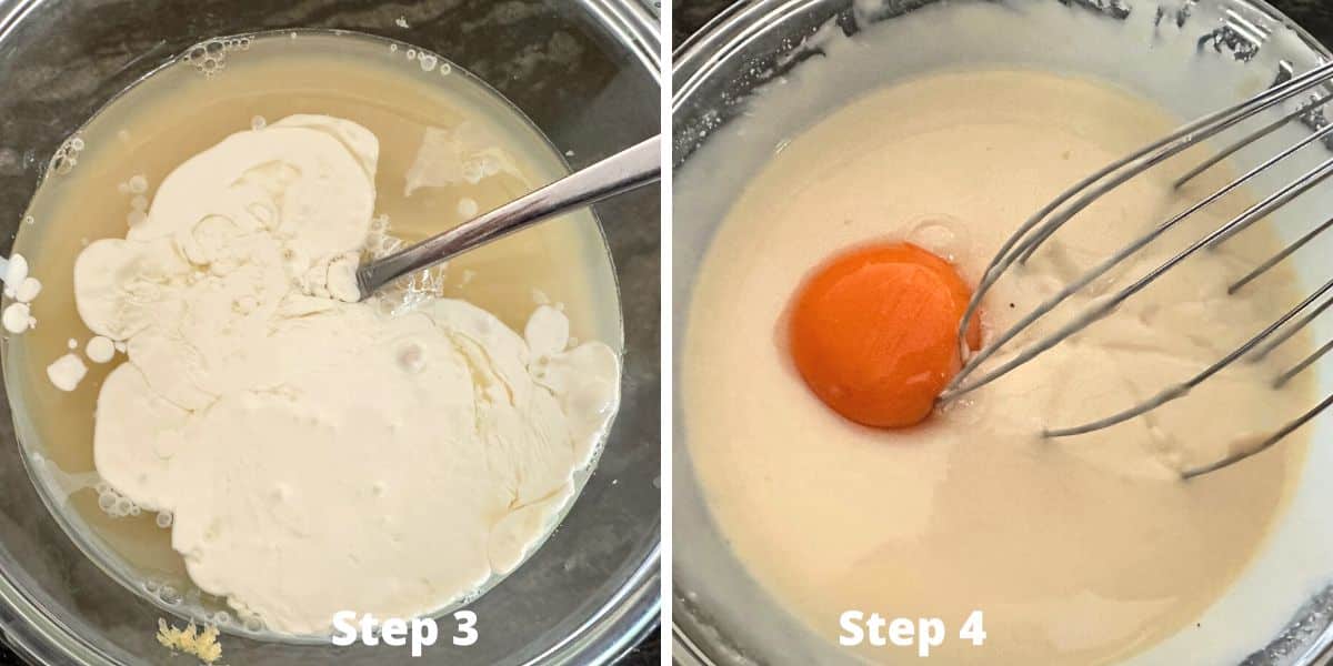 Photos of steps 3 and 4 making the lemon bars.