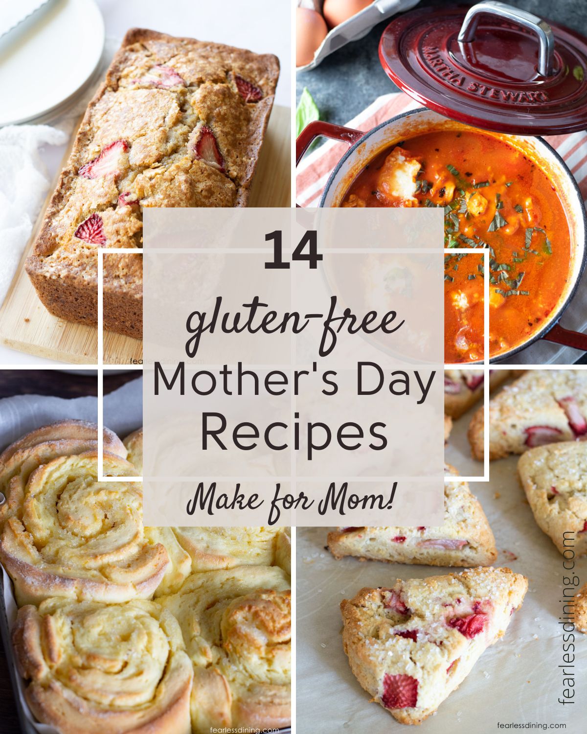 A collage of four mother's day recipe ideas.