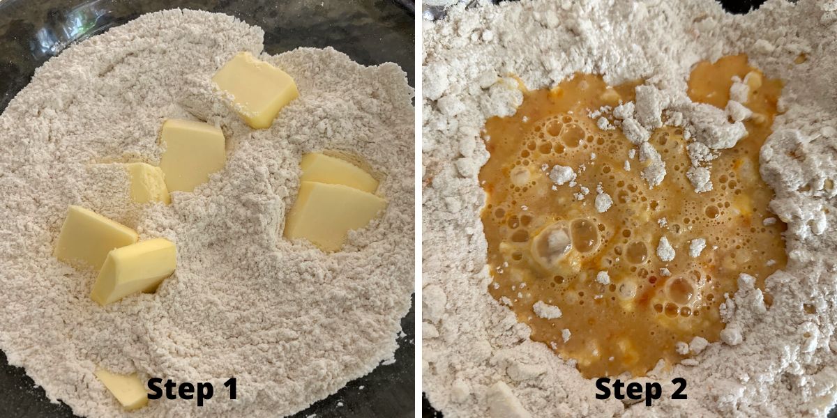 Photos of steps 1 and 2 making orange scones.