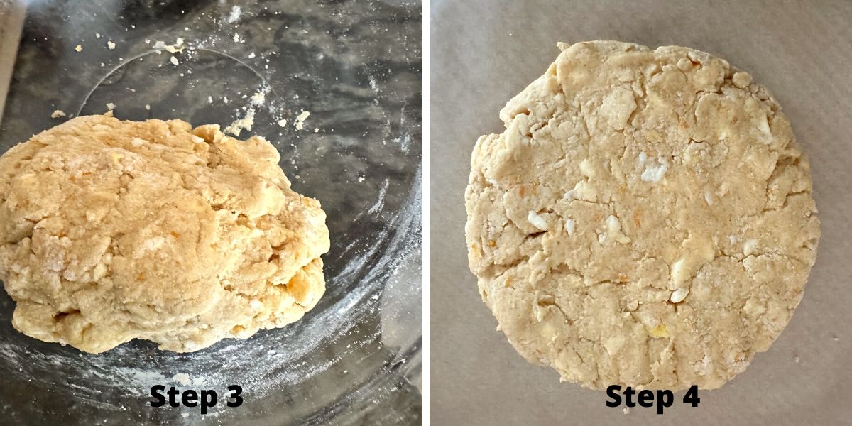 Photos of steps 3 and 4 making the orange scones.