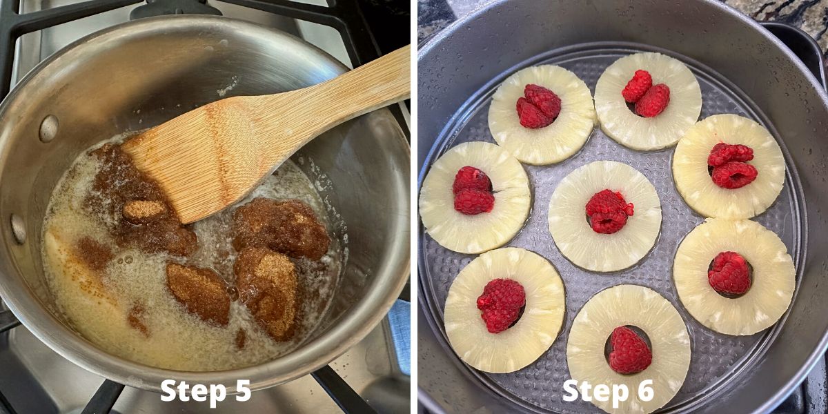 Photos of steps 5 and 6 making the gluten free cake.