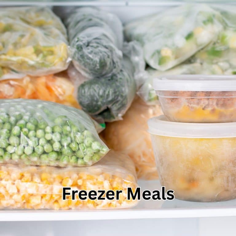 Bagged foods in the freezer.