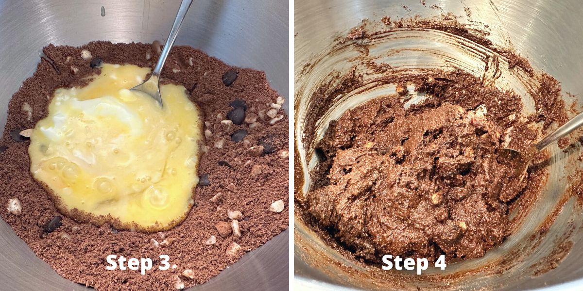 Photos of steps 3 and 4 making the cookie dough.