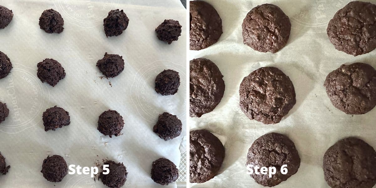 Photos of the cookies before and after baking.