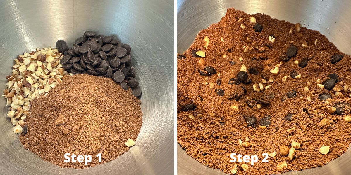 Photos of steps 1 and 2 with the ingredients in mixing bowls.