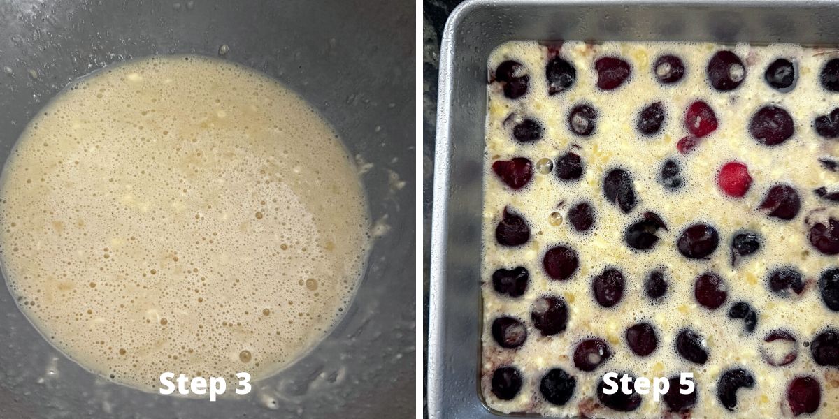 Photos of steps 3 and 5 making the clafoutis.