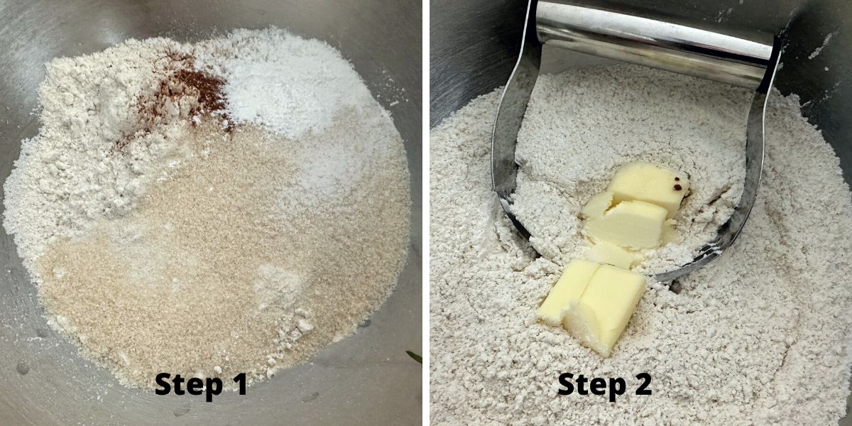 Photos of steps 1 and 2 making the kuchen.