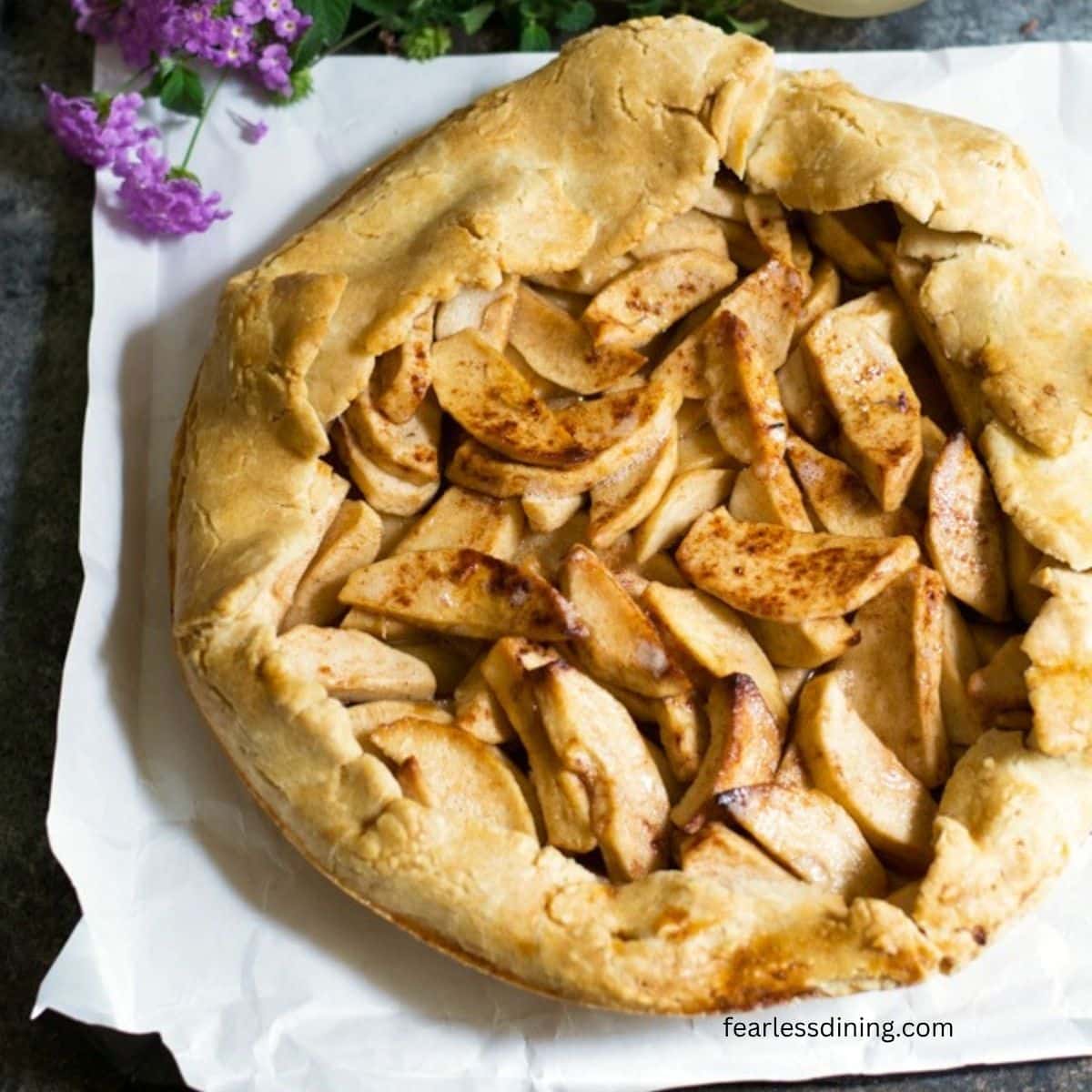 A close up of the baked apple galette.