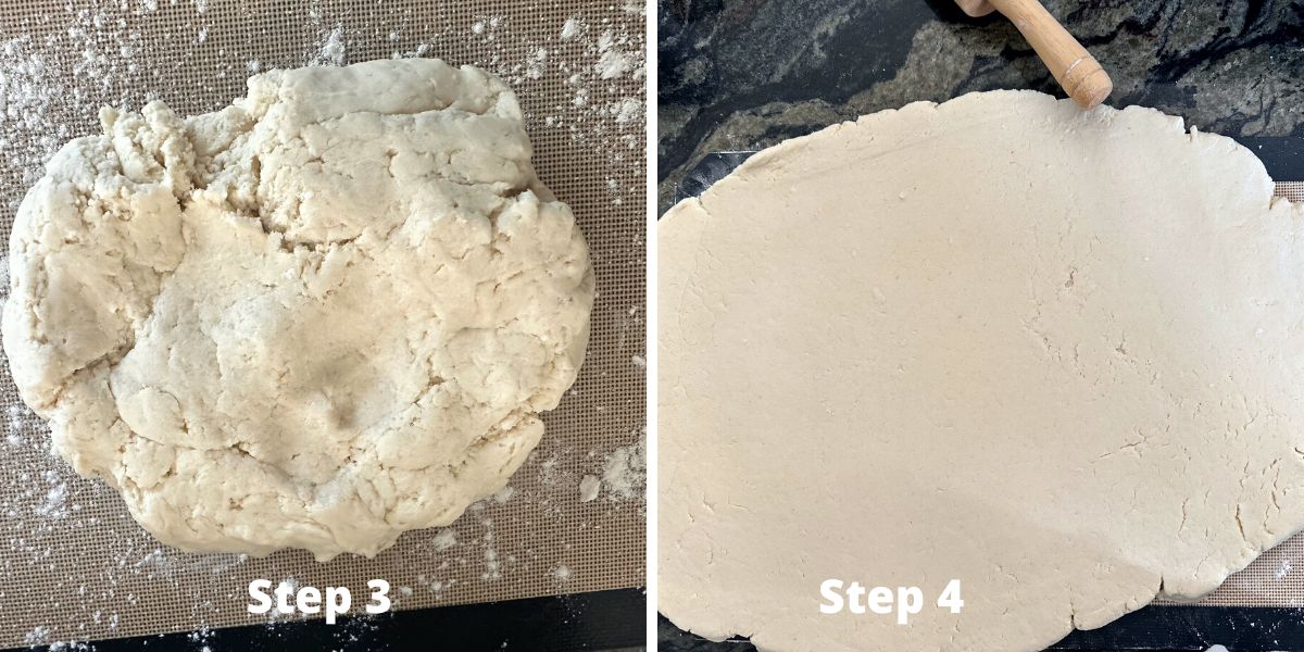 Photos of steps 3 and 4 making the poppy seed roll.