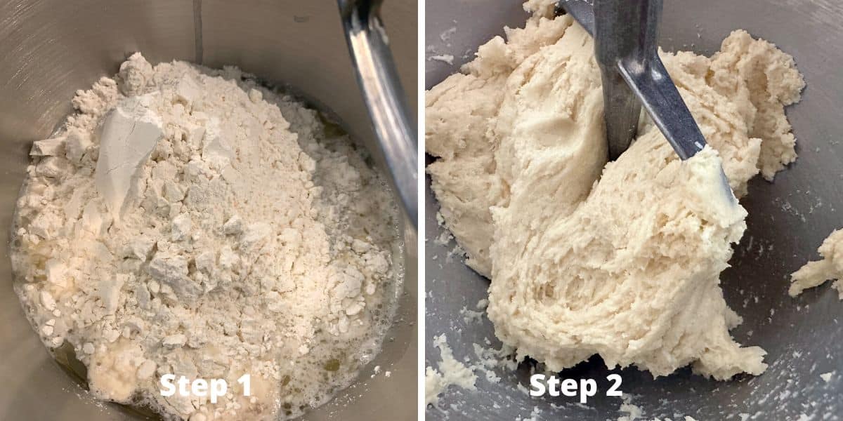 Photos of steps 1 and 2 making the poppy seed bread