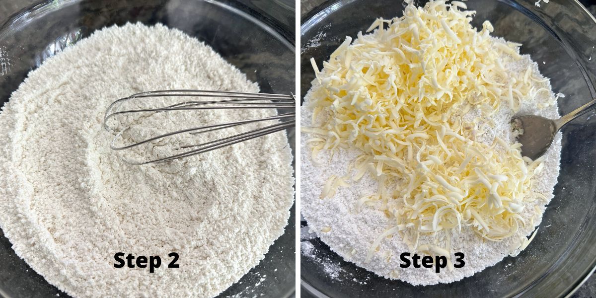 Photos of steps 2 and 3 making cruffins.