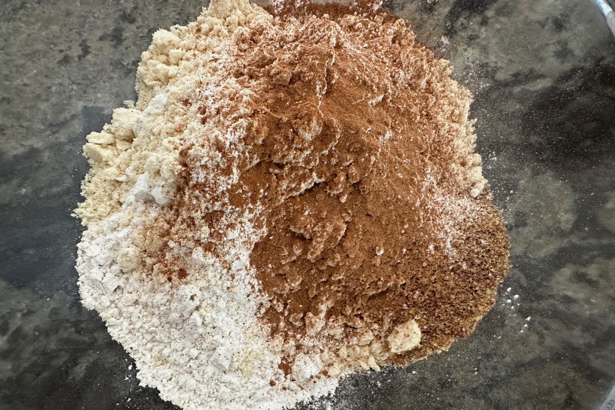 A photo of all of the dry ingredients in a bowl.