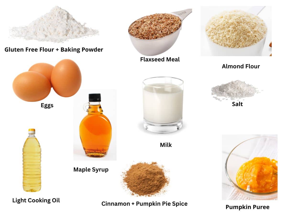 A photo of all of the pumpkin pancake ingredients.