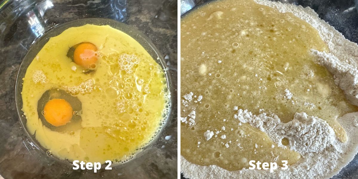 Photos of steps 2 and 3 making the cornbread.