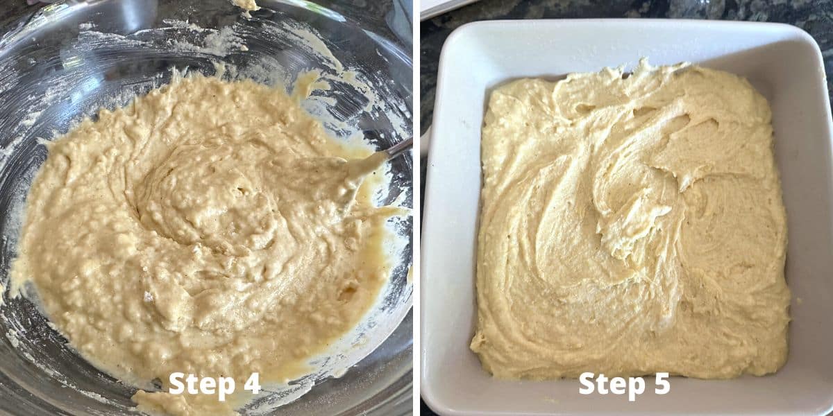 Photos of steps 4 and 5 making the cornbread.
