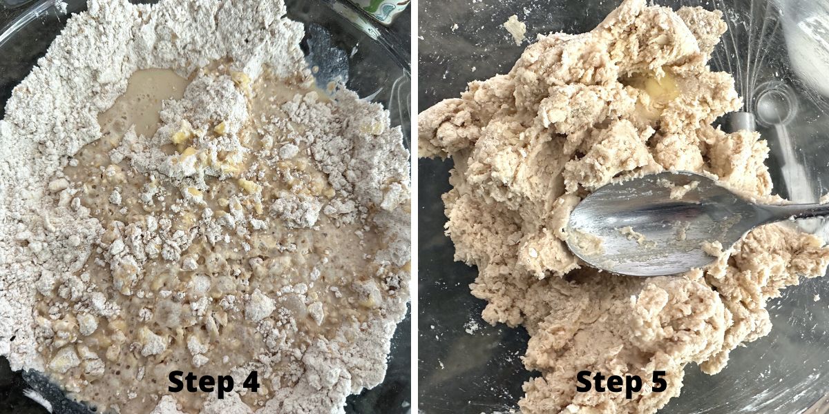 Photos of mixing the dough in steps 4 and 5.