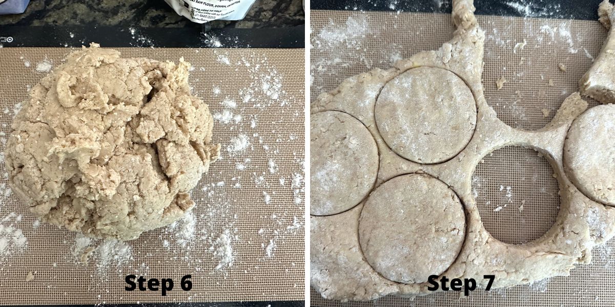 Photos of steps 6 and 7 cutting out the biscuits.