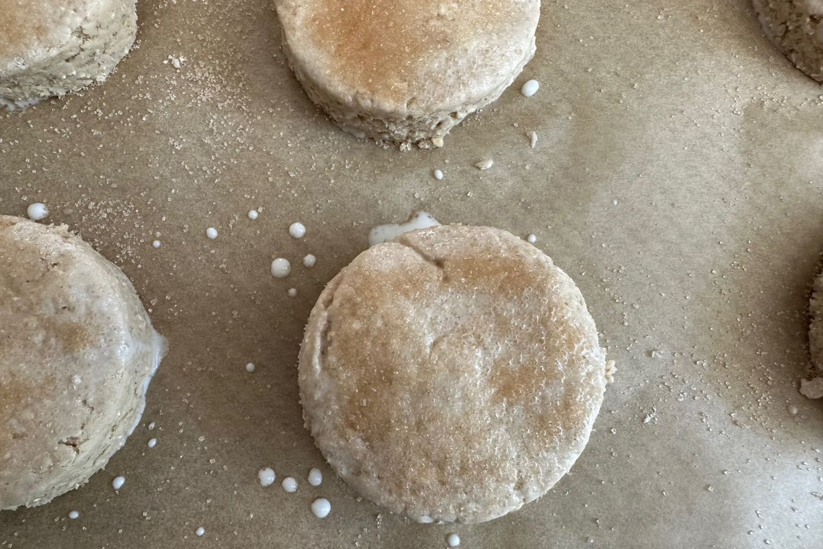 Cinnamon sugar sprinkled over the top of the biscuits before baking.