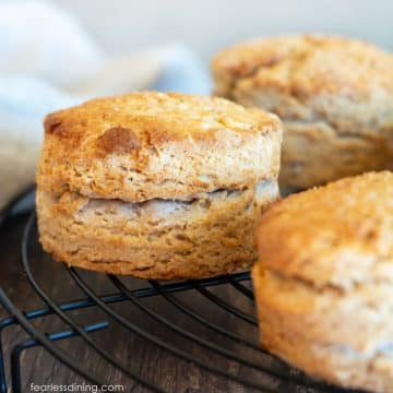 Maple oat biscuits on a cooling rack.