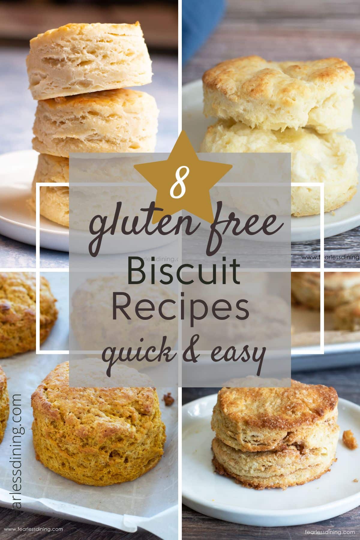 A collage of gluten free biscuit photos.
