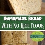 A Pinterest pin image of the rice free gluten free bread on a cutting board.
