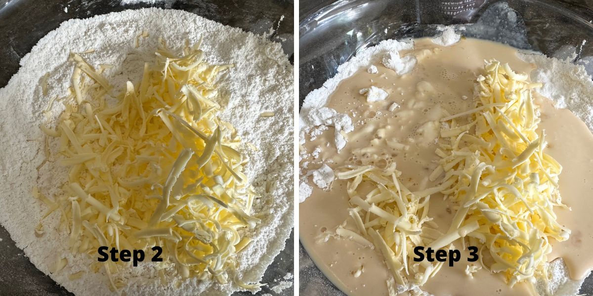 Photos of steps 2 and 3 making the yeast free bread.