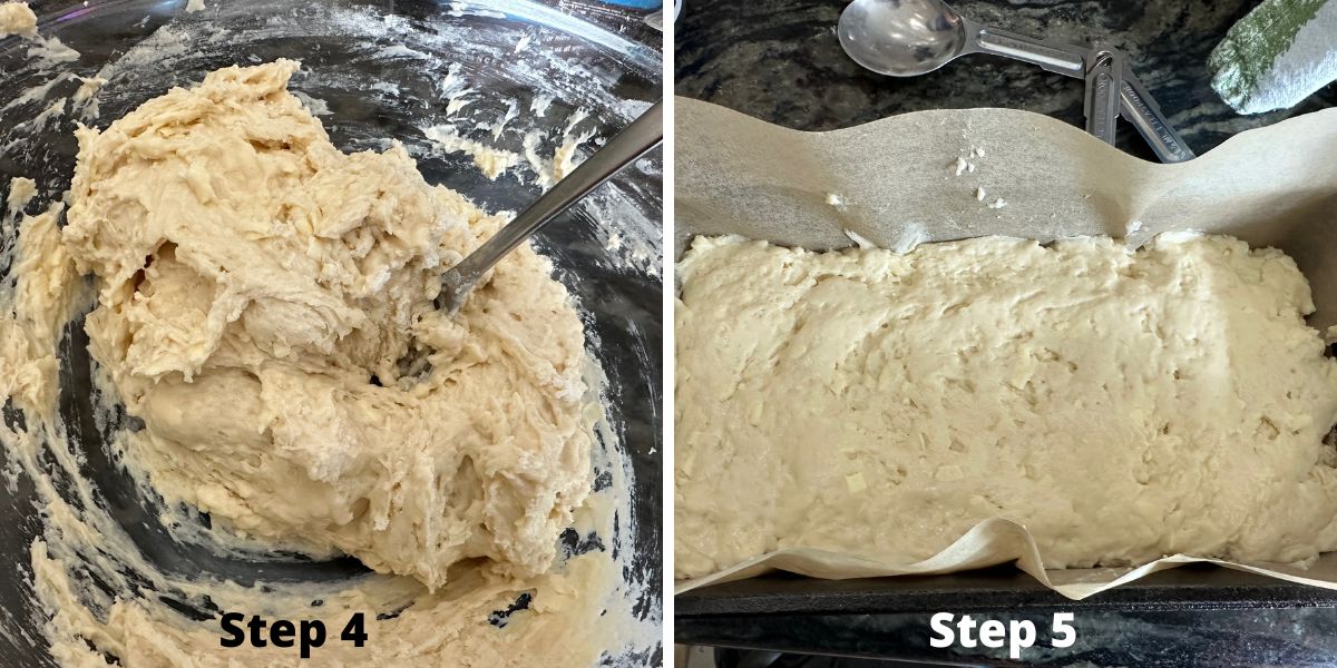 Photos of steps 4 and 5 making the bread.