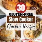 A Pinterest image of four slow cooker chicken photos.