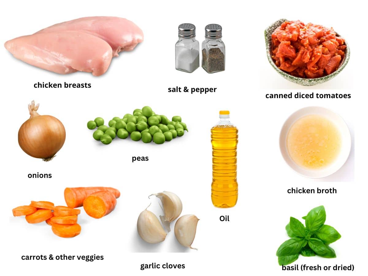Photos of the instant pot chicken soup ingredients.