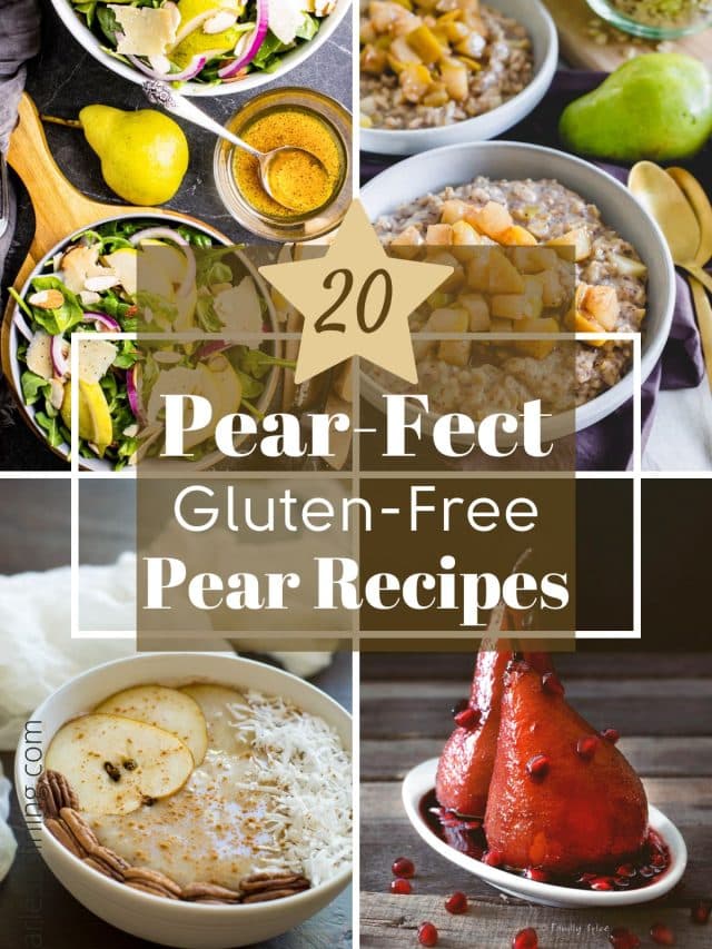 A collage of four recipes that feature pears.