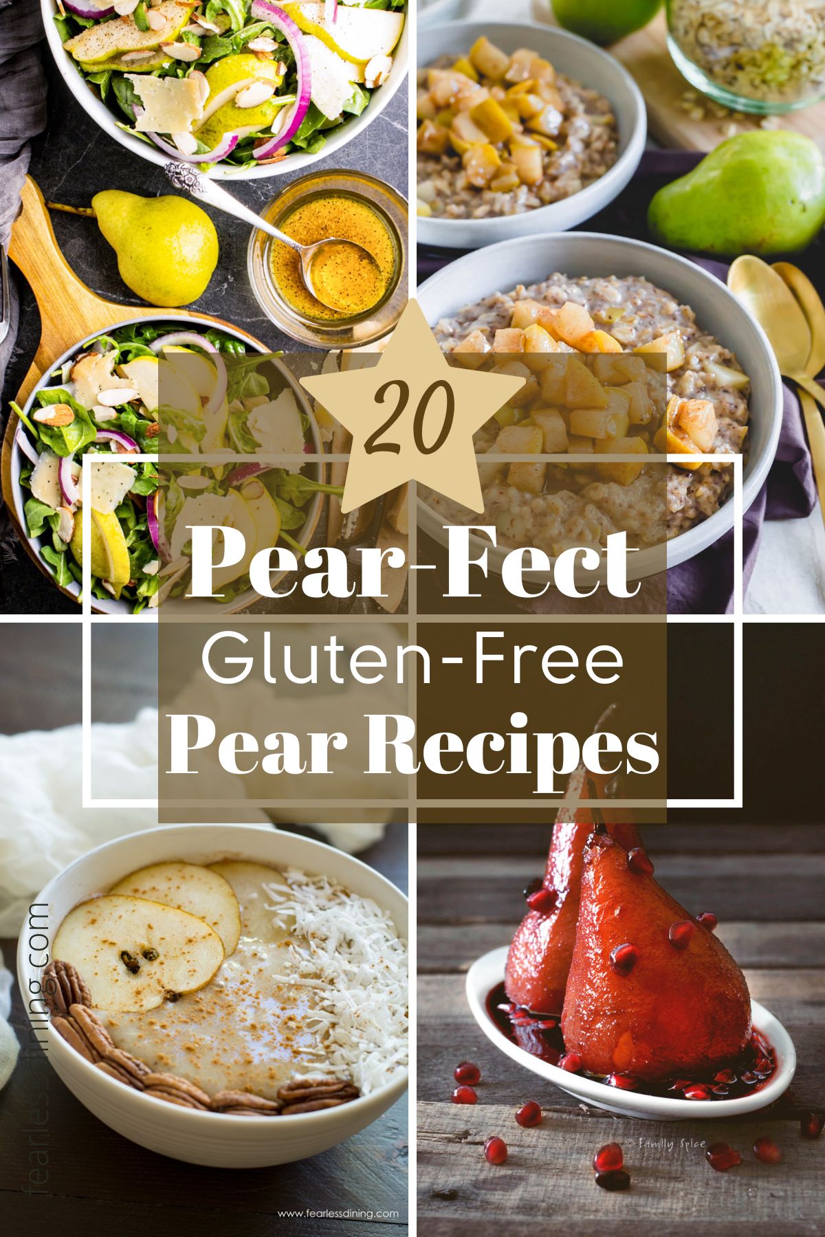 A collage of four recipes that feature pears.