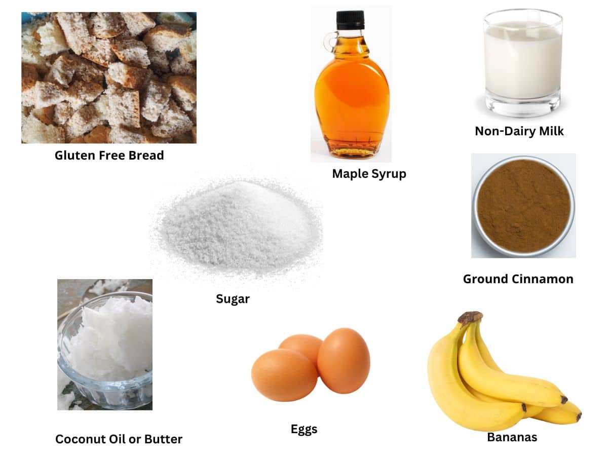 Photos of the banana bread pudding ingredients.