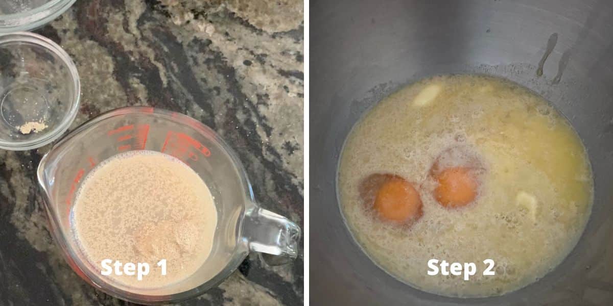 Photos of steps 1 and 2 making the Hawaiian bread.