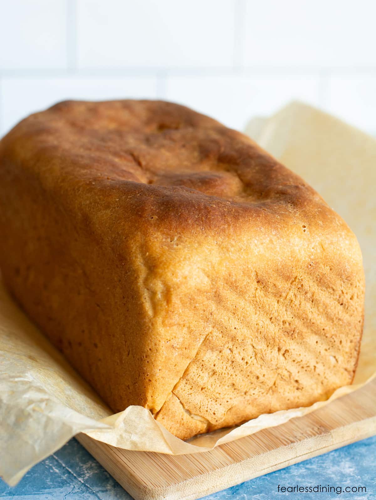 A view of a baked loaf of bread.