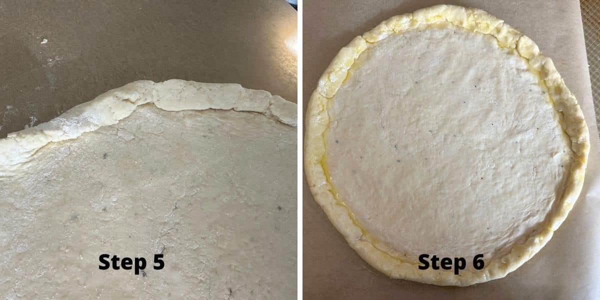 Photos of steps 5 and 6 making the pizza crust.
