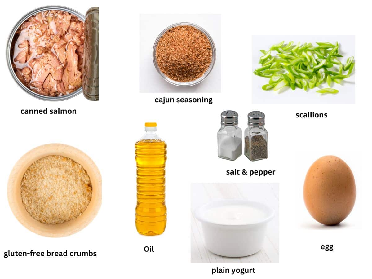 Photos of the salmon cake ingredients.