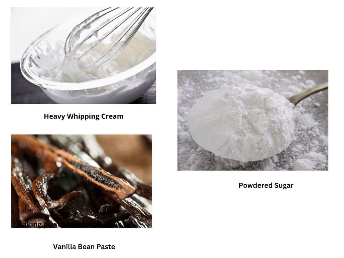 Photos of the vanilla mousse ingredients.