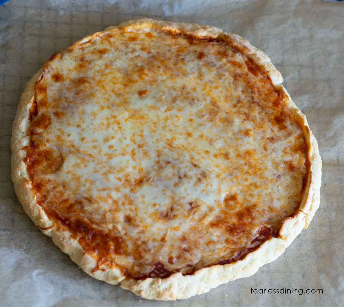 A photo of the whole gluten-free, yeast-free pizza made with Cup4Cup flour blend.