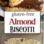 A Pinterest pin image of the gluten free almond biscotti.